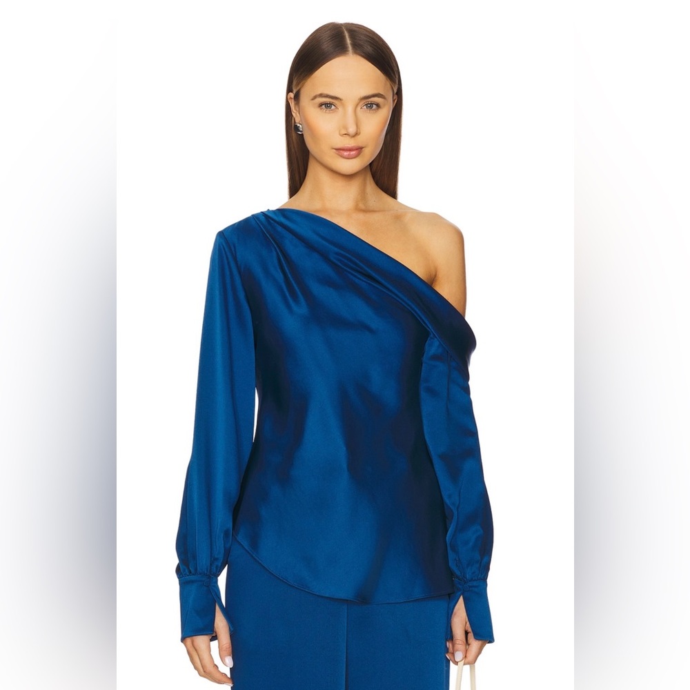 Jonathan Simkhai Alice One Shoulder Top in Marine